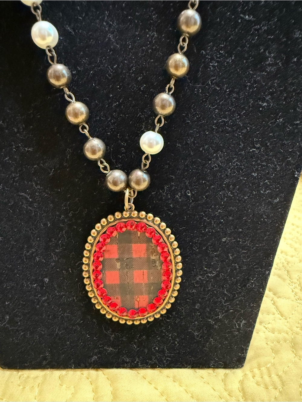 New pink Panache Red Plaid Necklace